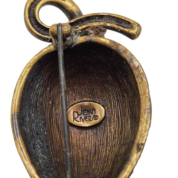 Vintage 1990s Joan Rivers Brass Tone Strawberry Brooch Pin Brown Crystals Signed - Picture 5 of 5